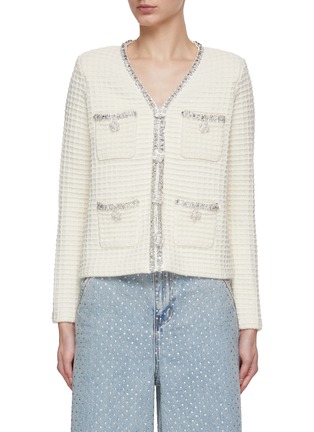 Main View - Click To Enlarge - SELF-PORTRAIT - Crystal Embellished Textured Knit Cardigan