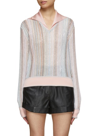 Main View - Click To Enlarge - MISSONI - Sequin Striped Knitted Polo Top