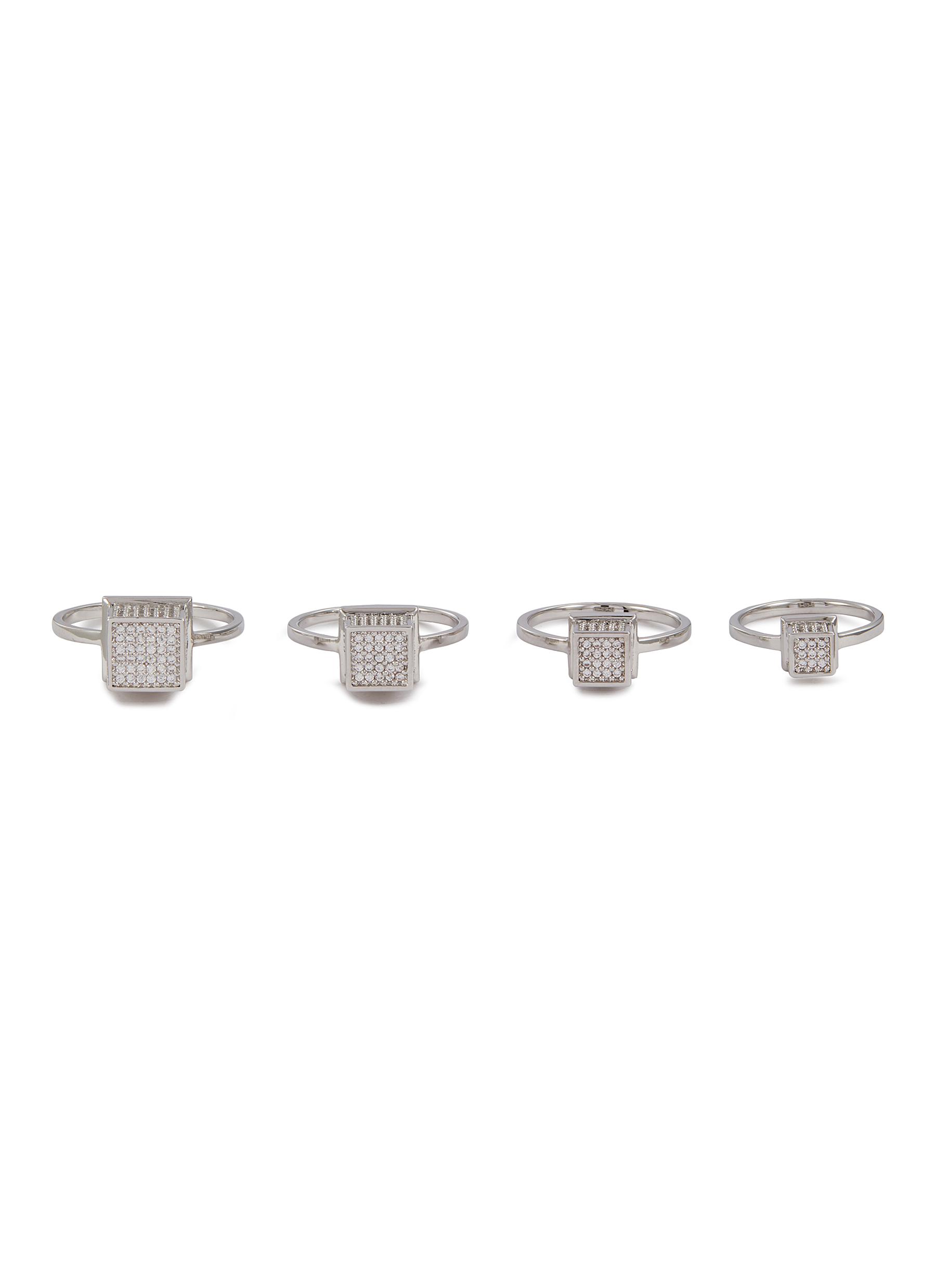 Graduated Cube Silver Toned Metal Ring Set
