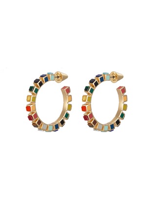 Main View - Click To Enlarge - EDDIE BORGO - Small Inlaid Cube12K Gold Plated Metal Hoop Earrings