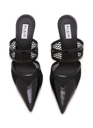 Detail View - Click To Enlarge - ALAÏA - Le Coeur 90 Patent Leather Fishnet Heeled Mules