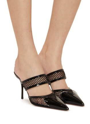 Figure View - Click To Enlarge - ALAÏA - Le Coeur 90 Patent Leather Fishnet Heeled Mules