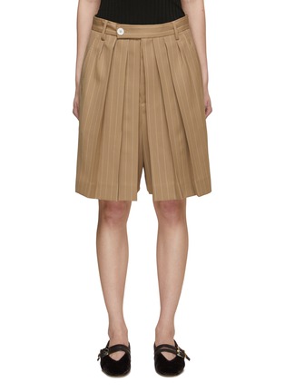 Main View - Click To Enlarge - SETCHU - Origami Stripe Pleated Wool Shorts