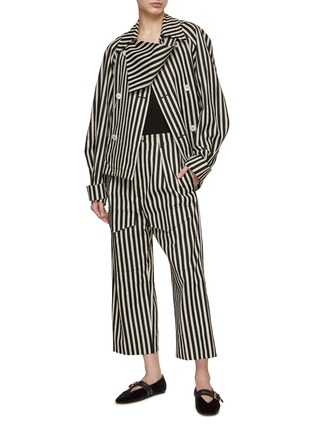 Figure View - Click To Enlarge - SETCHU - Seersucker Stripe Cotton Linen Short Jacket