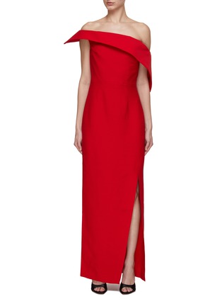Main View - Click To Enlarge - ROLAND MOURET - Asymmetric Wool Silk Maxi Dress