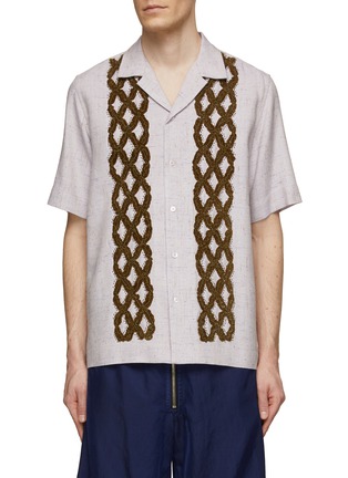 Main View - Click To Enlarge - DRIES VAN NOTEN - Yarn Embroidered Chain Weave Shirt
