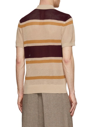 Back View - Click To Enlarge - DRIES VAN NOTEN - Ajour Knit Striped Polo