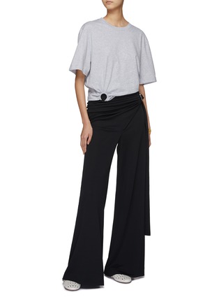 Figure View - Click To Enlarge - PACO RABANNE - Asymmetrical Ruched Waist Fluid Pants