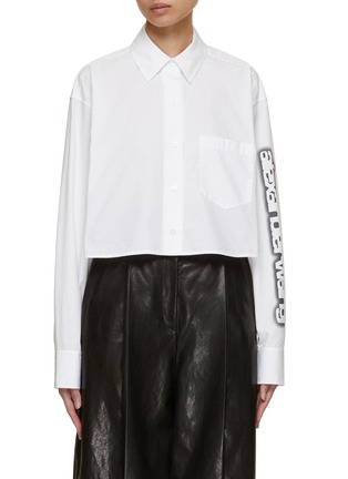 Main View - Click To Enlarge - T BY ALEXANDER WANG - Halo Glow Logo Print Sleeve Cropped Shirt