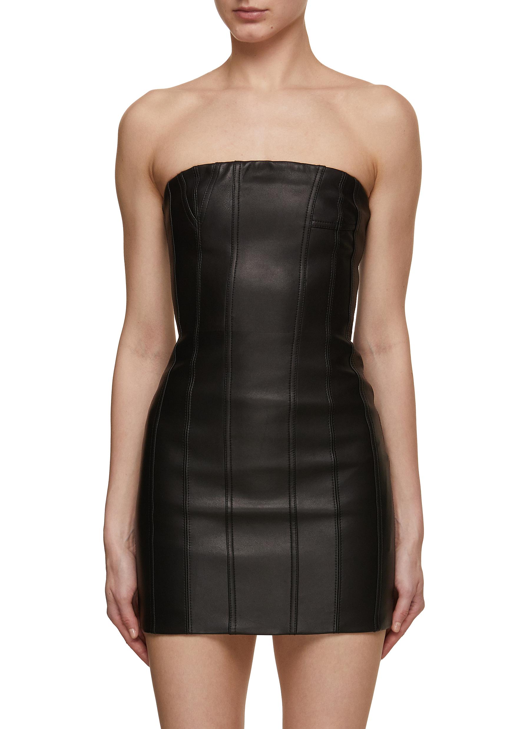 Strapless Leather Bustier Mini Dress