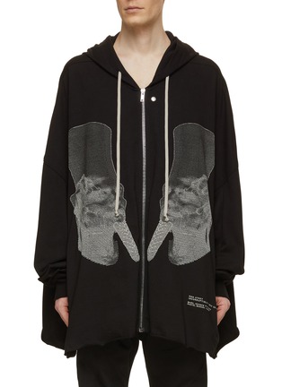 Main View - Click To Enlarge - RICK OWENS  - Embroidered Ron Head Zip Hoodie