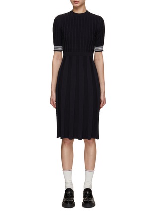 Main View - Click To Enlarge - THOM BROWNE  - Easy Fit Exaggerated Pleated Cable Rib Knit Dress