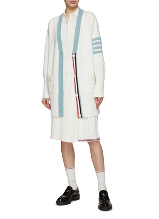 Figure View - Click To Enlarge - THOM BROWNE  - Oversized 4 Bar V-Neck Cardigan