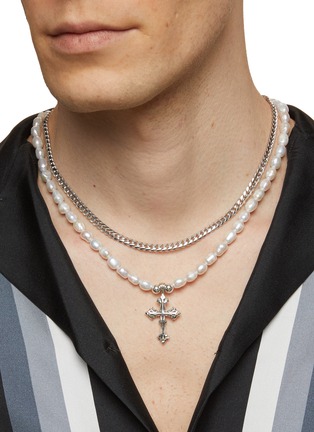 Figure View - Click To Enlarge - EMANUELE BICOCCHI - Small Avelli Freshwater Pearl Cross Necklace