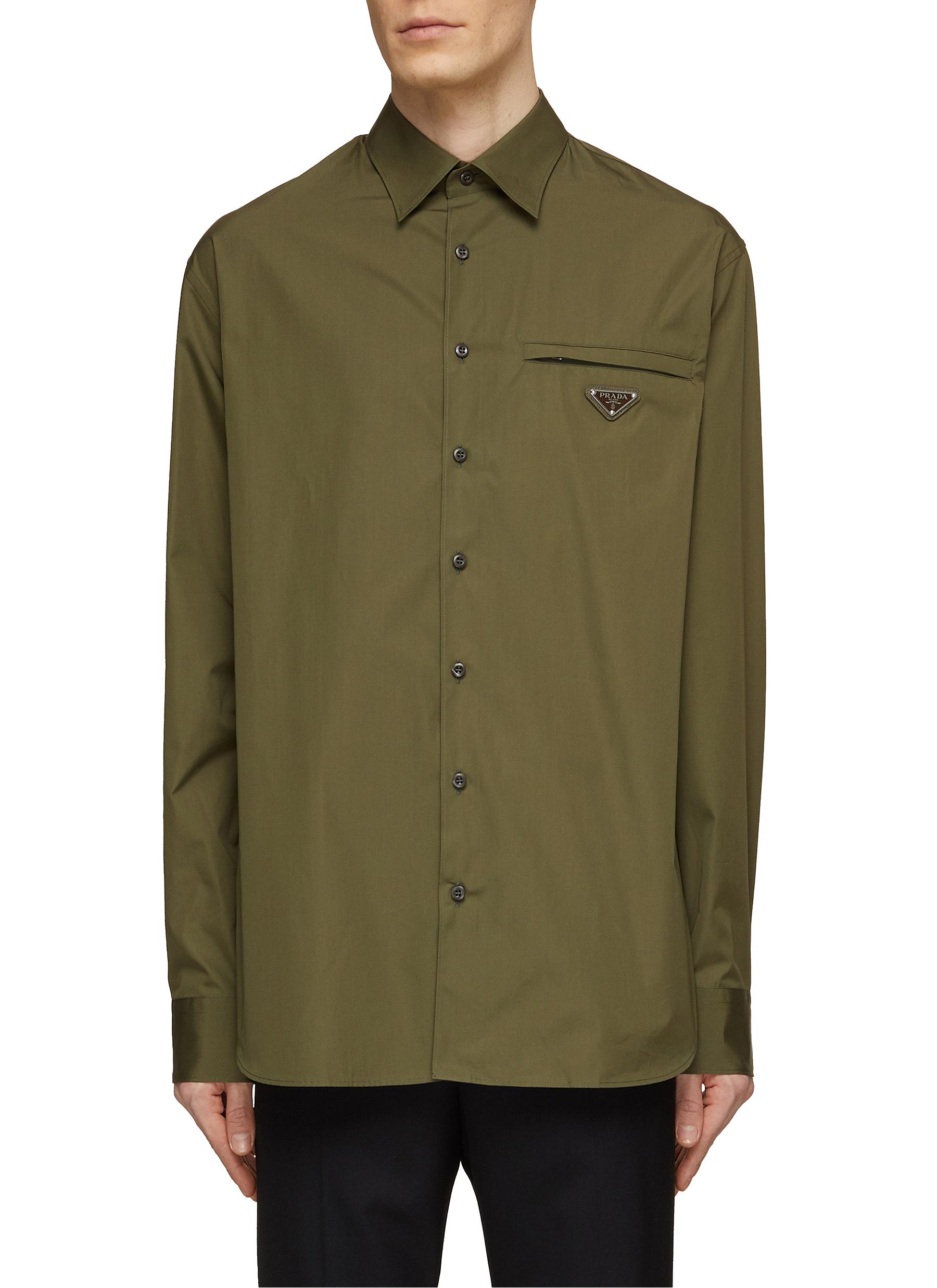 PRADA | Metal Logo Cotton Shirt | Men | Lane Crawford