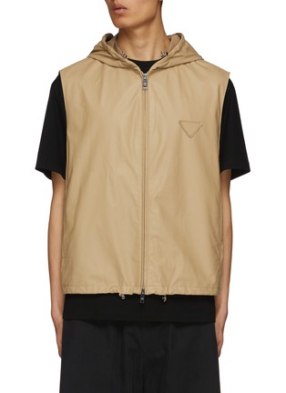 Main View - Click To Enlarge - PRADA - Tonal Logo Leather Hooded Vest