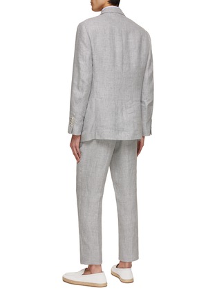 Back View - Click To Enlarge - BRUNELLO CUCINELLI - Double Breasted Micro Check Linen Suit