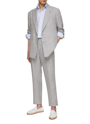Figure View - Click To Enlarge - BRUNELLO CUCINELLI - Double Breasted Micro Check Linen Suit