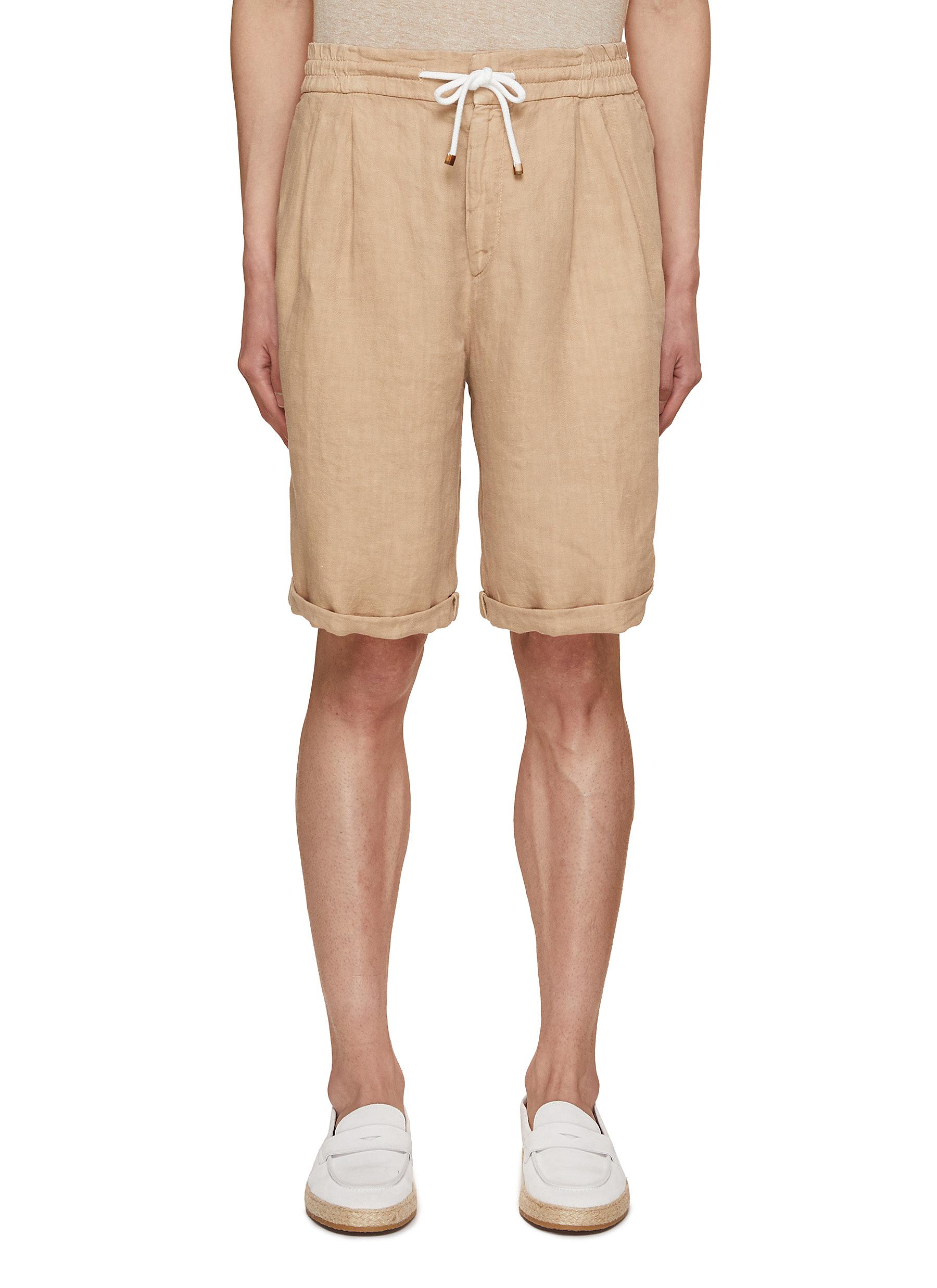 Brunello Cucinelli Mens on sale Tan Pleat Front Shorts. Size 52 Like New 100% Cotton