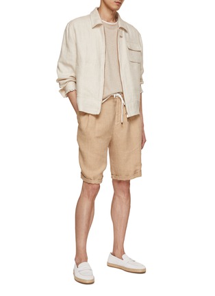 Figure View - Click To Enlarge - BRUNELLO CUCINELLI - Dyed Linen Bermuda Shorts