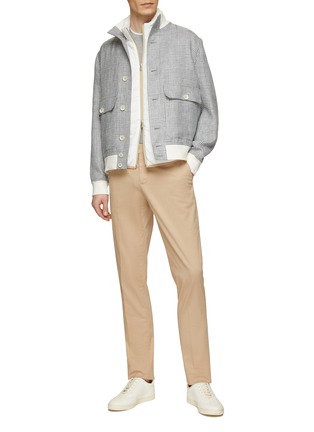 Figure View - Click To Enlarge - BRUNELLO CUCINELLI - Chequered Linen Wool Silk Bomber Jacket