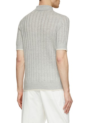 Back View - Click To Enlarge - BRUNELLO CUCINELLI - Kintted Stripe Linen Cotton Polo Shirt