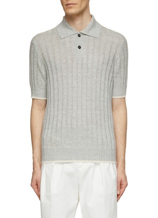 Main View - Click To Enlarge - BRUNELLO CUCINELLI - Kintted Stripe Linen Cotton Polo Shirt