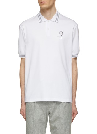 Main View - Click To Enlarge - BRUNELLO CUCINELLI - Tennis Logo Stripe Trim Short Sleeved Polo Shirt