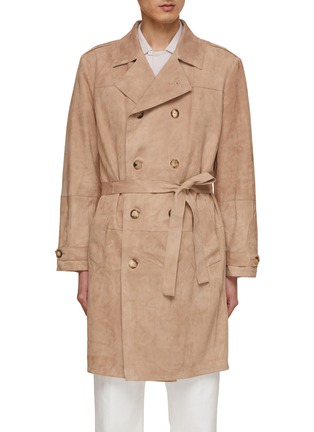 Main View - Click To Enlarge - BRUNELLO CUCINELLI - Double Breasted Leather Suede Trench Coat