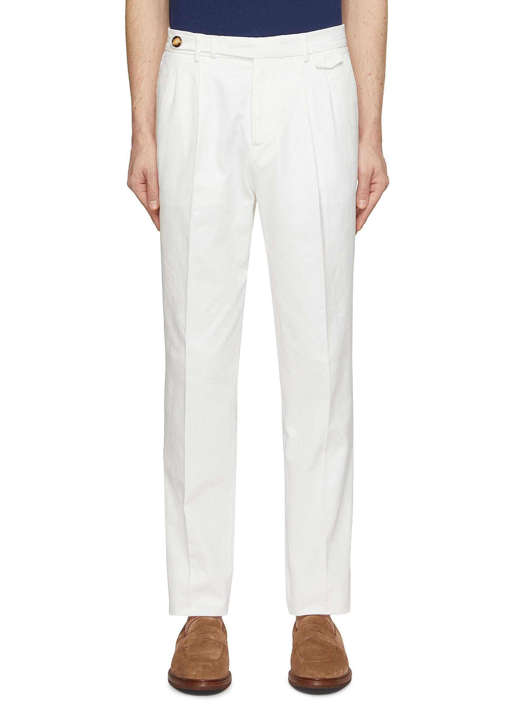 White Pleated cotton-blend tailored trousers | Thom Sweeney | MATCHES UK