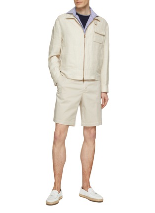 Figure View - Click To Enlarge - BRUNELLO CUCINELLI - Flat Front Cotton Gabardine Shorts