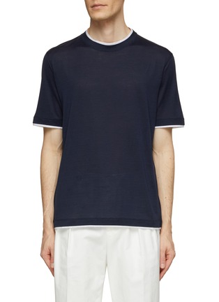 Main View - Click To Enlarge - BRUNELLO CUCINELLI - Contrast Trim Cotton Jersey T-Shirt