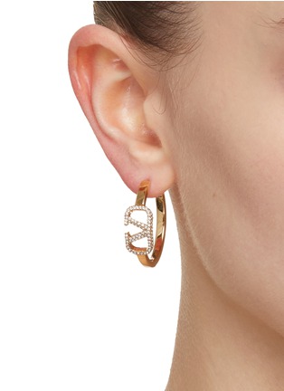 Figure View - Click To Enlarge - VALENTINO GARAVANI - Embellished Logo Brass Earrings