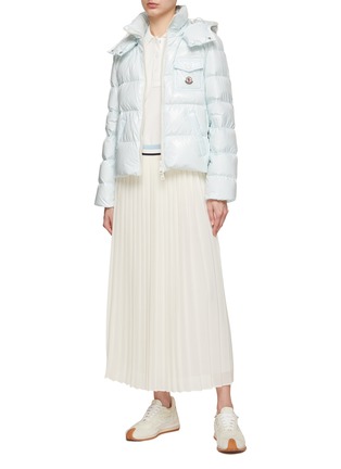 Figure View - Click To Enlarge - MONCLER - Striped Waistband Pleated Crepe Midi Skirt
