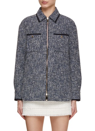 Main View - Click To Enlarge - MONCLER - Tweed Puffer Back Zip Up Shirt
