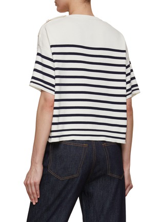 Back View - Click To Enlarge - MONCLER - Striped Logo Cotton T-Shirt