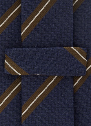 Detail View - Click To Enlarge - STEFANOBIGI MILANO - Herringbone Contrast Stripe Linen Silk Tie