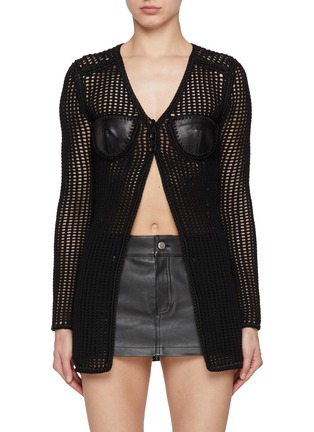 Main View - Click To Enlarge - ALEXANDER WANG - Leather Bust Knit Cardigan