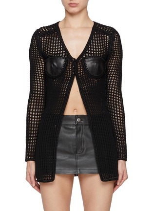 Main View - Click To Enlarge - ALEXANDERWANG - Leather Bust Knit Cardigan