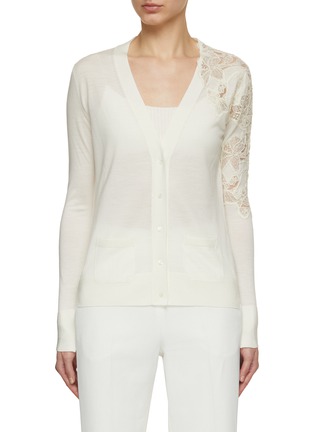 Main View - Click To Enlarge - ERMANNO SCERVINO - V-Neck Lace Applique Wool Cardigan