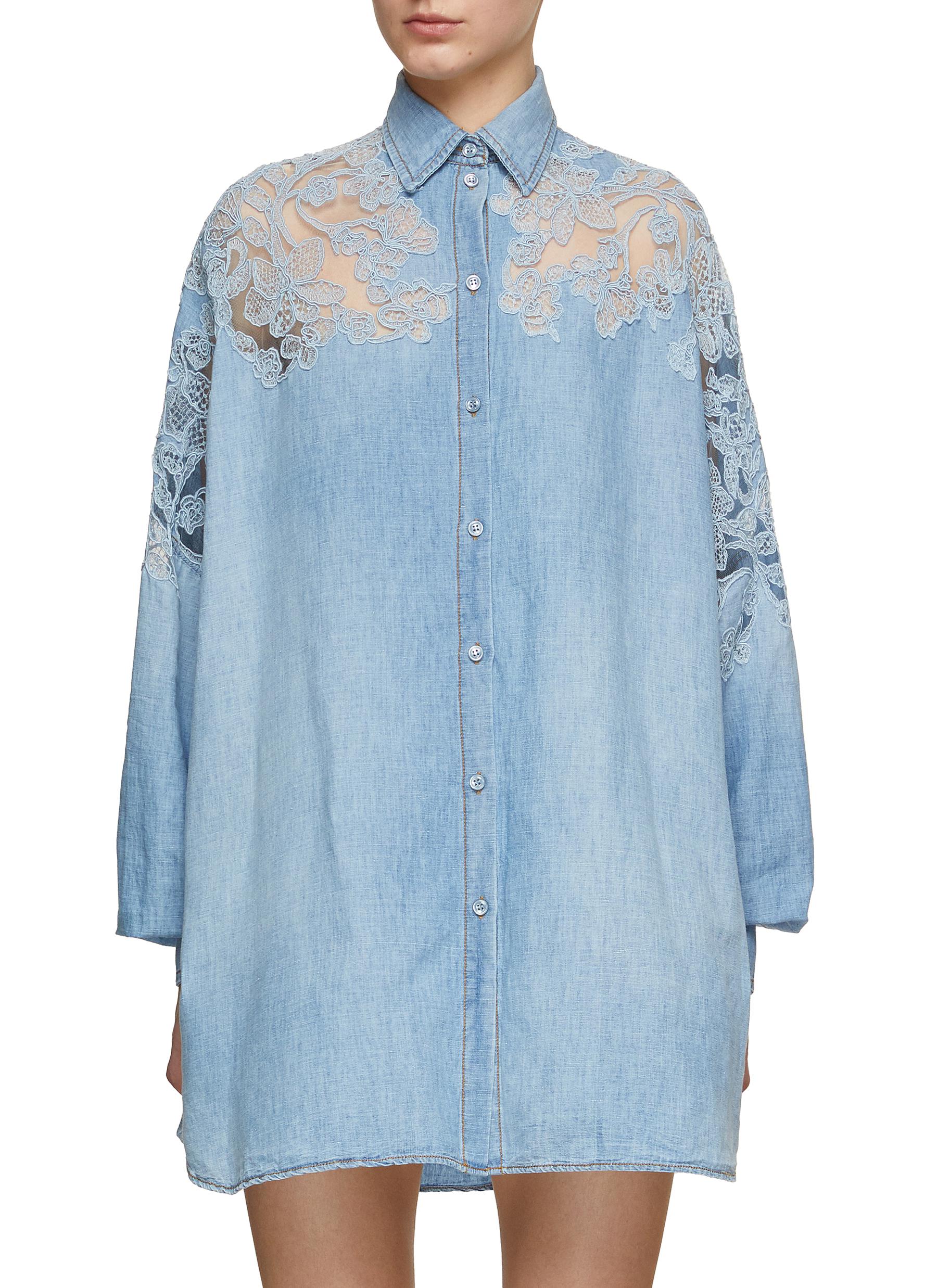 ERMANNO SCERVINO | Oversized Lace Shoulder Linen Shirt | Women 