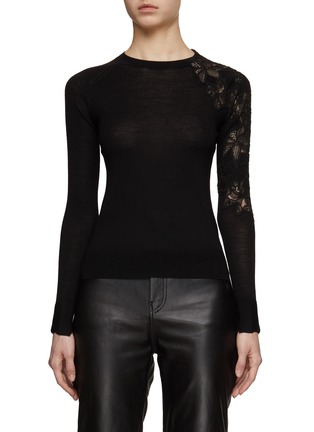 Main View - Click To Enlarge - ERMANNO SCERVINO - Lace Shoulder Fitted Wool Knit Top