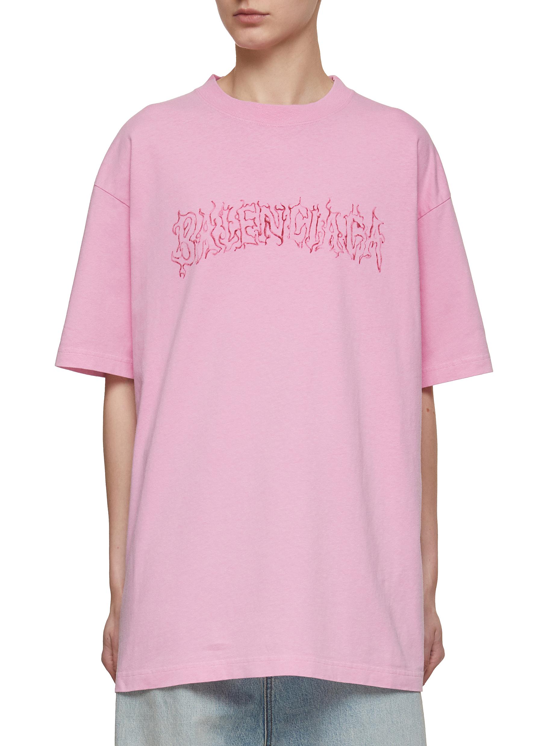BALENCIAGA | Metal Logo Oversized Crewneck Cotton T-Shirt | Women 