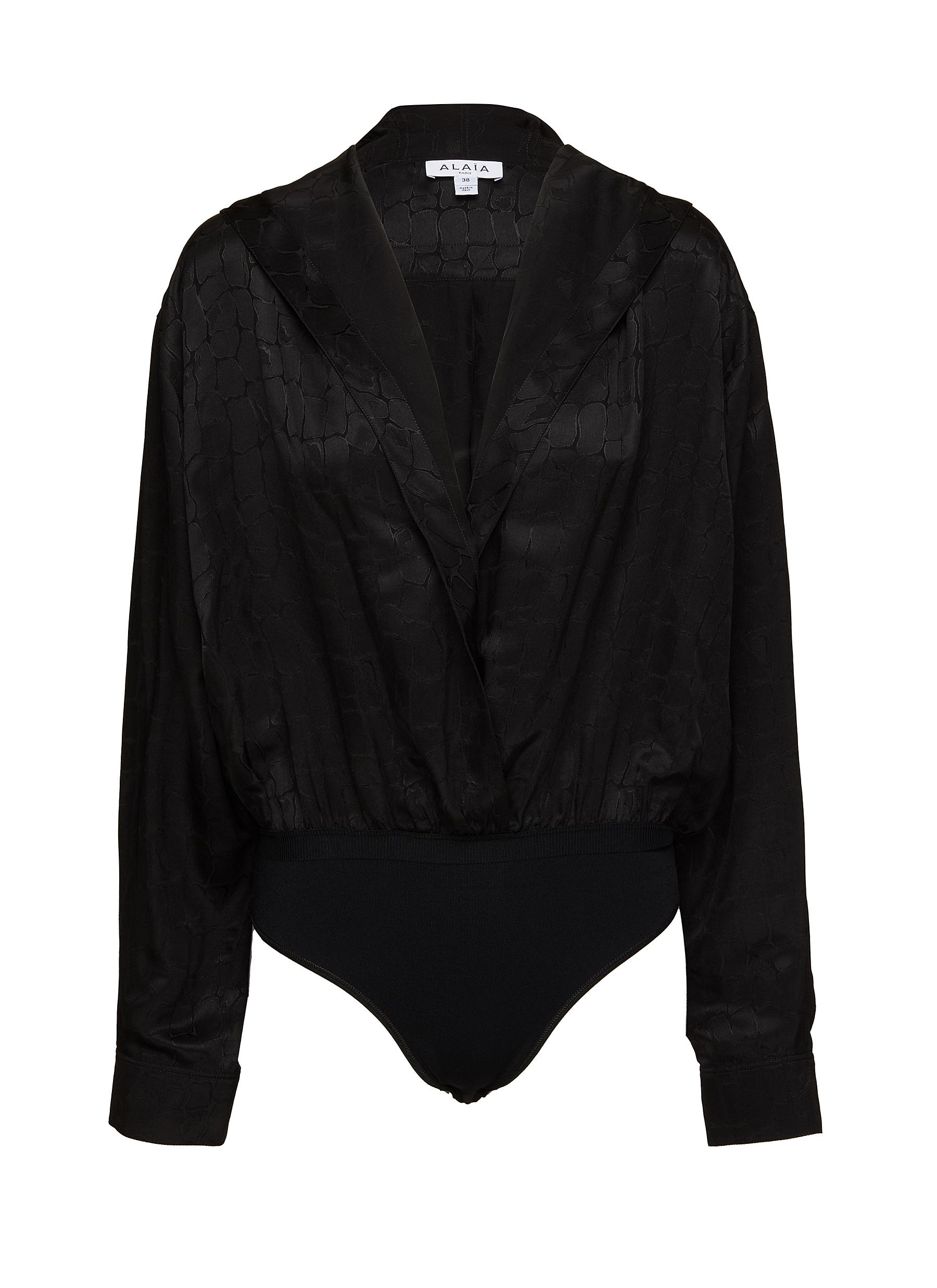 Alaïa Plunging V-neck Long-sleeve Bodysuit in Black