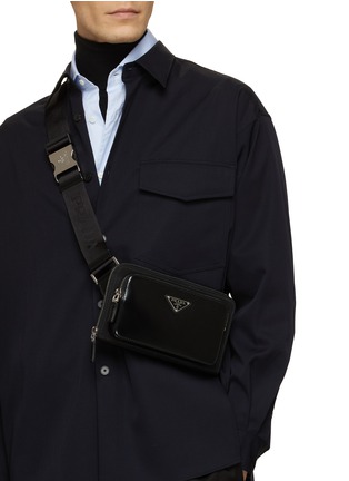 Figure View - Click To Enlarge - PRADA - Tessuto Nylon Spazzolato Brushed Leather Buckle Strap Belt Bag