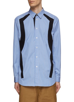 Main View - Click To Enlarge - KHOKI - Black Patched Striped Cotton Shirt