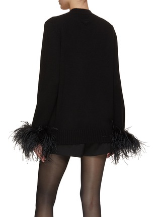 Back View - Click To Enlarge - PRADA - Marabou Feather Cotton Cardigan