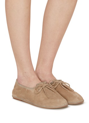 Figure View - Click To Enlarge - PEDDER RED - Nelly Bow Detail Kid Suede Flats