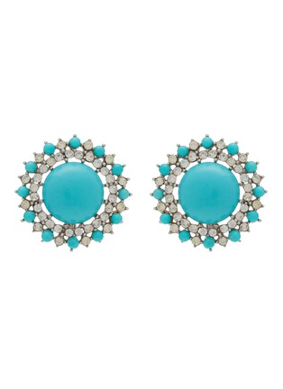 Main View - Click To Enlarge - LANE CRAWFORD VINTAGE ACCESSORIES - Vintage Trifari Sliver Tone Diamante Faux Turquoise Clip On Earrings