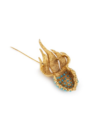 Detail View - Click To Enlarge - LANE CRAWFORD VINTAGE ACCESSORIES - Faux Turquoise Gold Toned Flame Brooch